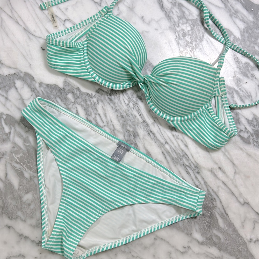 Seafoam Green Striped Aerie Bikini Set 👙